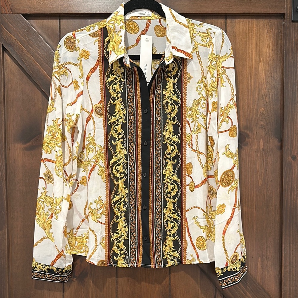 Versace Inspired Baroque Print Sheer Shirt by Timing LA - NEW WITH TAGS